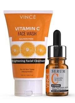 VINCE Vitamin C Combo - Vitamin C Serum 30ml + Vitamin C Face Wash 120ml – Deep Cleansing, Brightens Skin Tone, Reduces Dark Spots & Sunspots, Boosts Collagen, Reveals Glowing Skin  - Image 1