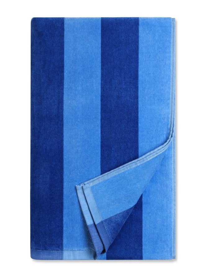 cabanana Large Beach Towel Oversized - Cotton Velour 35 x 70 Inch Blue Striped Terry Pool Towel, Cabana Soft Swimming Towel for Adults Women Men (Blue) - Image 1