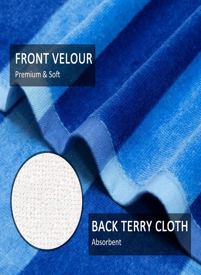 cabanana Large Beach Towel Oversized - Cotton Velour 35 x 70 Inch Blue Striped Terry Pool Towel, Cabana Soft Swimming Towel for Adults Women Men (Blue) - Image 5