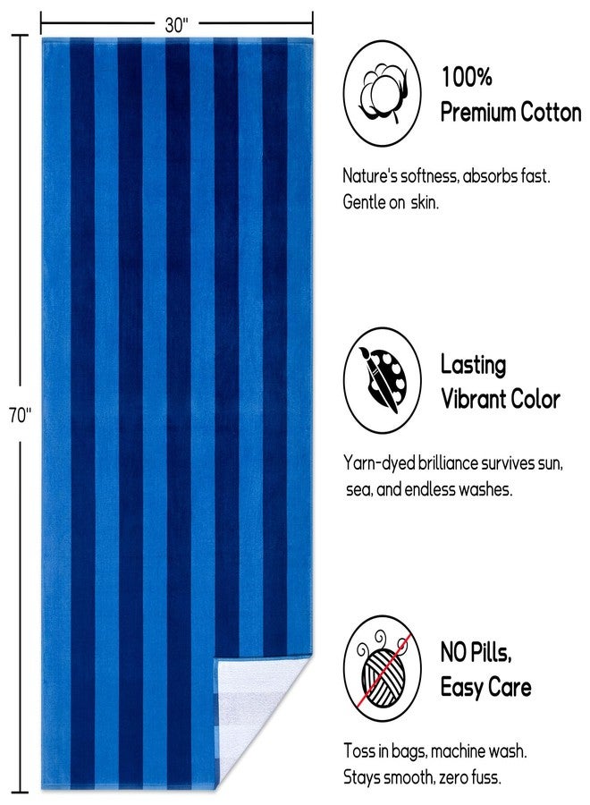 cabanana Large Beach Towel Oversized - Cotton Velour 35 x 70 Inch Blue Striped Terry Pool Towel, Cabana Soft Swimming Towel for Adults Women Men (Blue) - Image 2