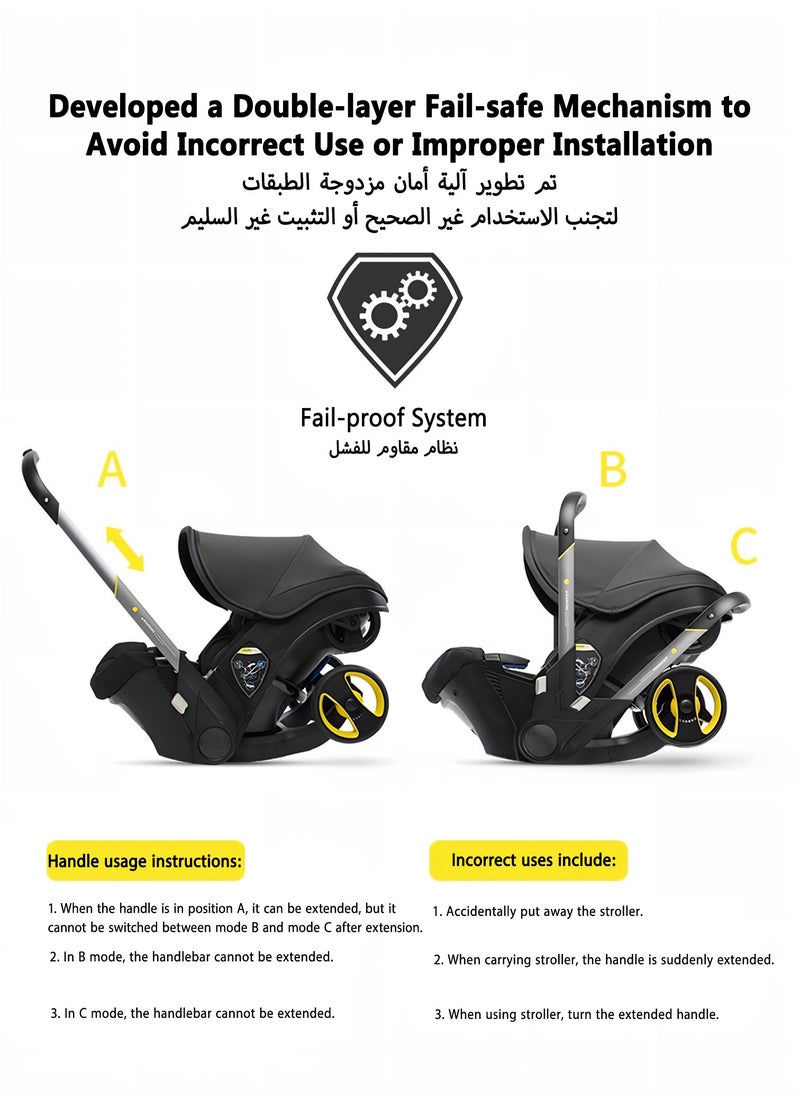 4-In-1 Baby Travel System Stroller And Car Seat Combo - Two-Way Stroller, Carrier, Rocking Chair And Car Seat For Babies 2kg To 16kg, Black