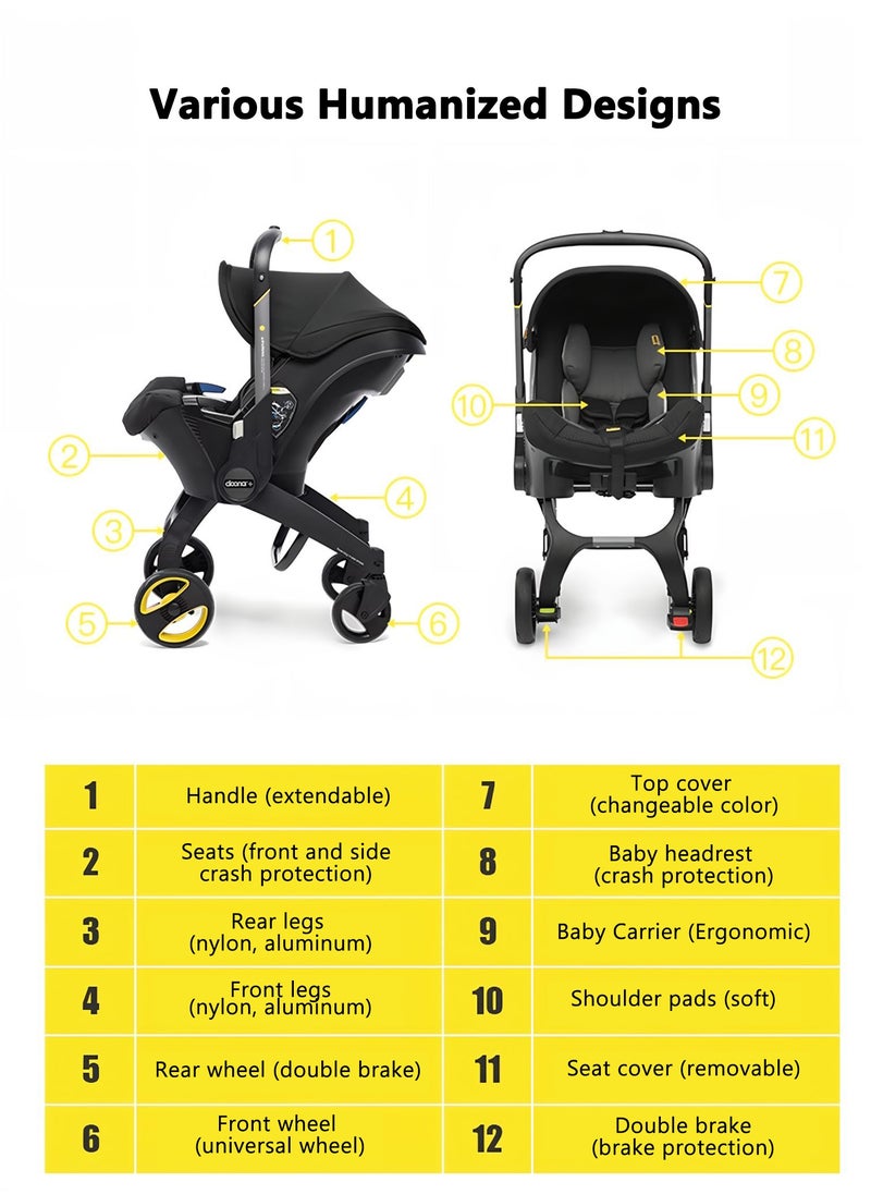 4-In-1 Baby Travel System Stroller And Car Seat Combo - Two-Way Stroller, Carrier, Rocking Chair And Car Seat For Babies 2kg To 16kg, Black