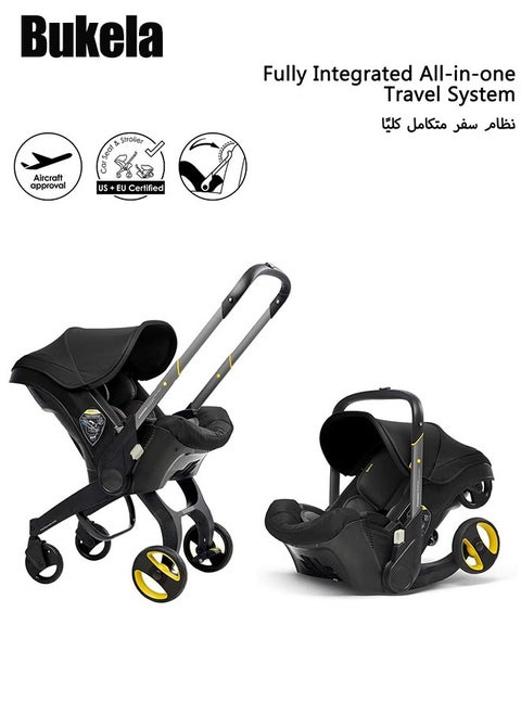 4-In-1 Baby Travel System Stroller And Car Seat Combo - Two-Way Stroller, Carrier, Rocking Chair And Car Seat For Babies 2kg To 16kg, Black
