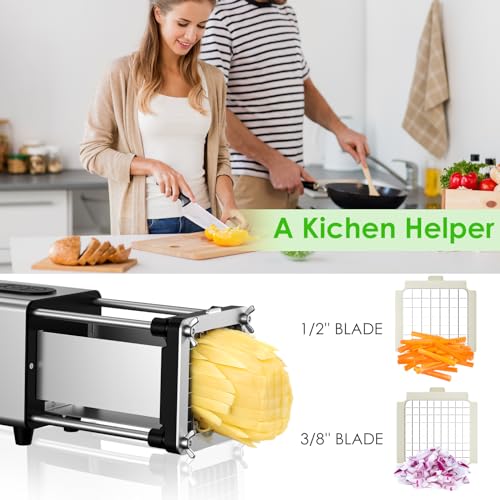 YOTAN Electric French Fry Cutter,French Fry Cutter Stainless Steel with 1/2 & 3/8 Inch Blade,Commercial and Household Electric Fry Cutter,Potato Slicer,Use for Potatoes,Onion,Cucumbers,Apples - Image 3