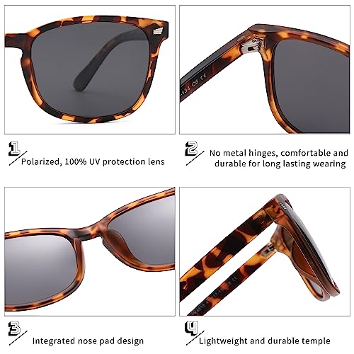 COASION Polarized Kids Sunglasses UV 400 Protection for Girls Boys Classic Retro Style Toddler Shades Age 3-12 (Matte Leopard/Grey Lens) - Image 4