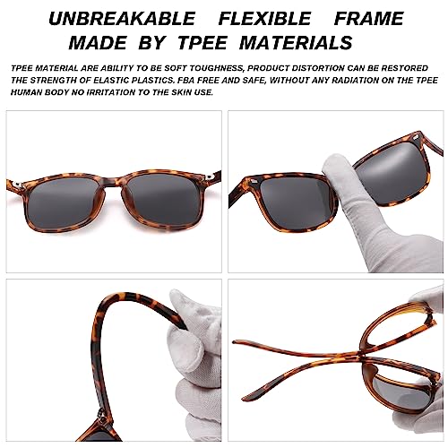 COASION Polarized Kids Sunglasses UV 400 Protection for Girls Boys Classic Retro Style Toddler Shades Age 3-12 (Matte Leopard/Grey Lens) - Image 5