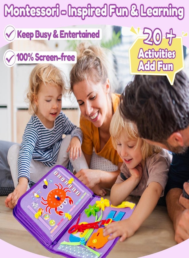 Qizfun Montessori Busy Board Book for Toddlers, Mermaid Sensory Learning Toy for Girls, Educational Fine Motor Skills Toy, Travel Busy Board for Car & Airplane - Image 3