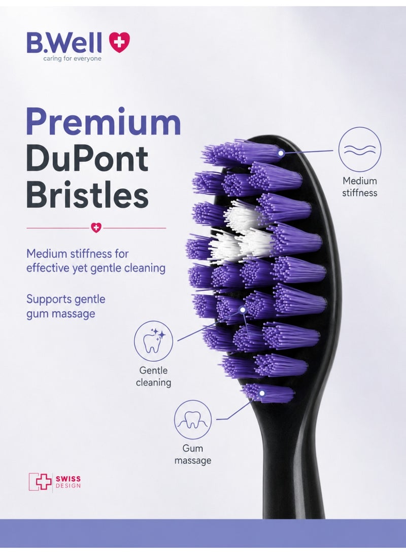 B.Well PRO-850 Black Replacement Sonic Toothbrush Heads with Medium DuPont Bristles, 2 Pieces - Image 5