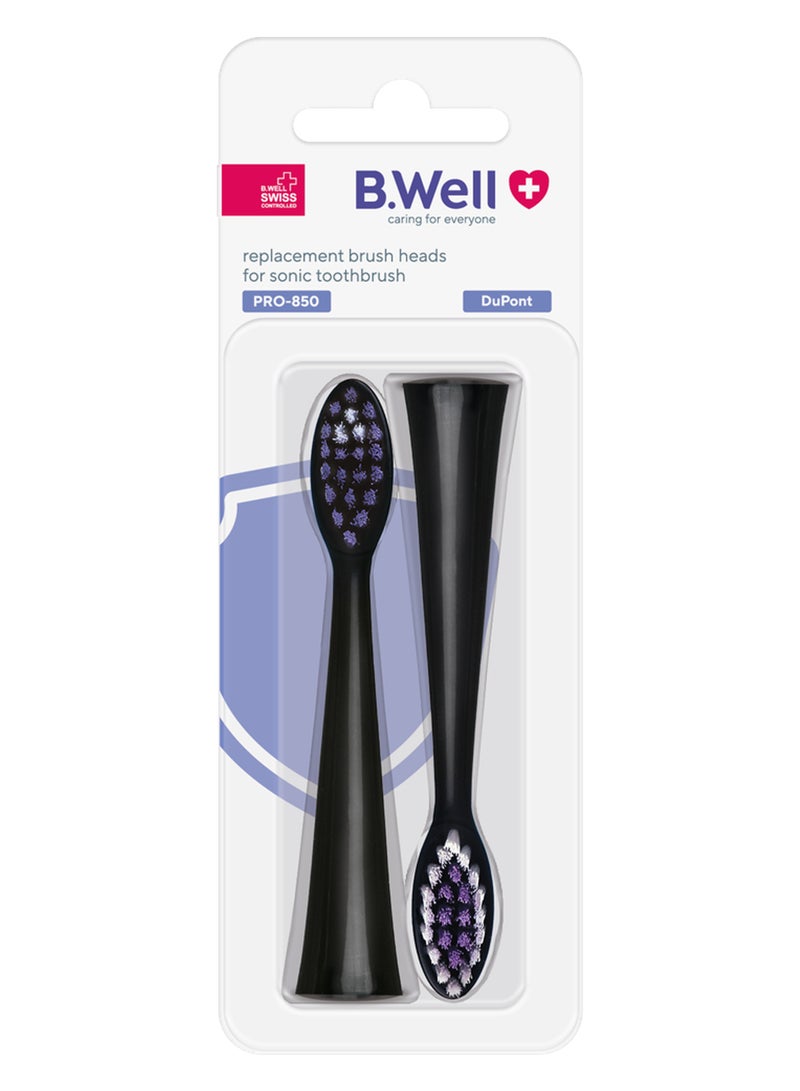 B.Well PRO-850 Black Replacement Sonic Toothbrush Heads with Medium DuPont Bristles, 2 Pieces - Image 2