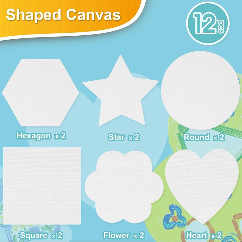 AUREUO Magnetic Mini Canvas Boards for Christmas Painting - 3 Inch 12 Pack Square, Hexagon, Circle, Star, Heart & Flower Shape Craft Art Gift, Tiny Painting Canvas Panel for Acrylic Paint & Markers - Image 5