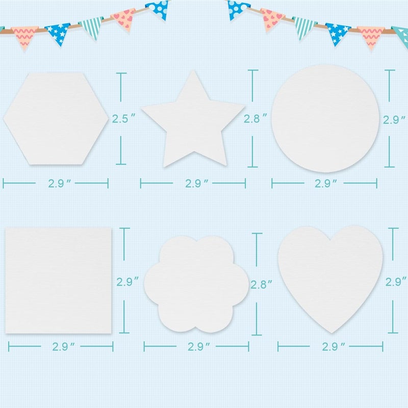 AUREUO Magnetic Mini Canvas Boards for Christmas Painting - 3 Inch 12 Pack Square, Hexagon, Circle, Star, Heart & Flower Shape Craft Art Gift, Tiny Painting Canvas Panel for Acrylic Paint & Markers - Image 3