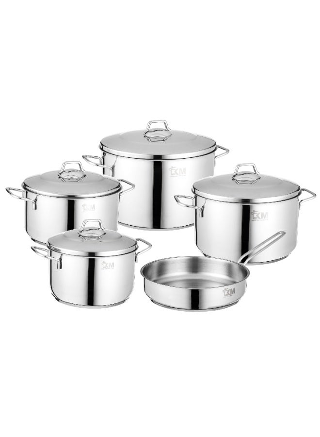 TKM Turkish 18/10 stainless steel cookware set with high quality stainless steel lid, consisting of 9 pieces (20 cm pot - 22 cm pot - 24 cm pot - 26 cm pot) + 24 pans - Image 1