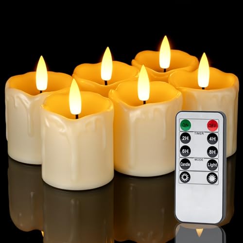 Homemory 2" x 2" Timer Remote Control Flickering Flameless Votive Candles, Realistic Battery Operated, 6Pack 3D Wick Electric Fake for Christmas, Wedding, Home Decorations - Image 1