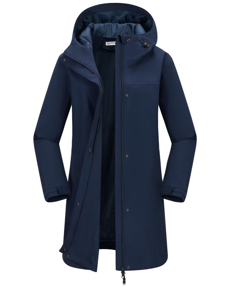 33,000ft Women's Waterproof Long Rain Coats with Mesh-Lind Breathable Rain Jacket with Hood Trench Coats Windbreaker - Image 1