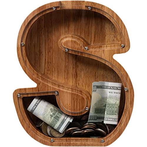 ladenk 12 Inch Extra Large Wooden Kids Letter Piggy Bank Piggy Bank for Boys Girls Initial S Bank Alphabet Money Bank for Birthday - Image 1