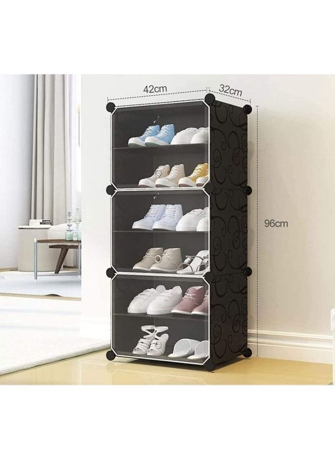 Arabest - DIY Portable Shoe Rack Organizer Tower,Modular Cube Storage Shoes Cabinet with Translucent Door (6 Cubes(44 * 32 * 94CM)) - Image 1