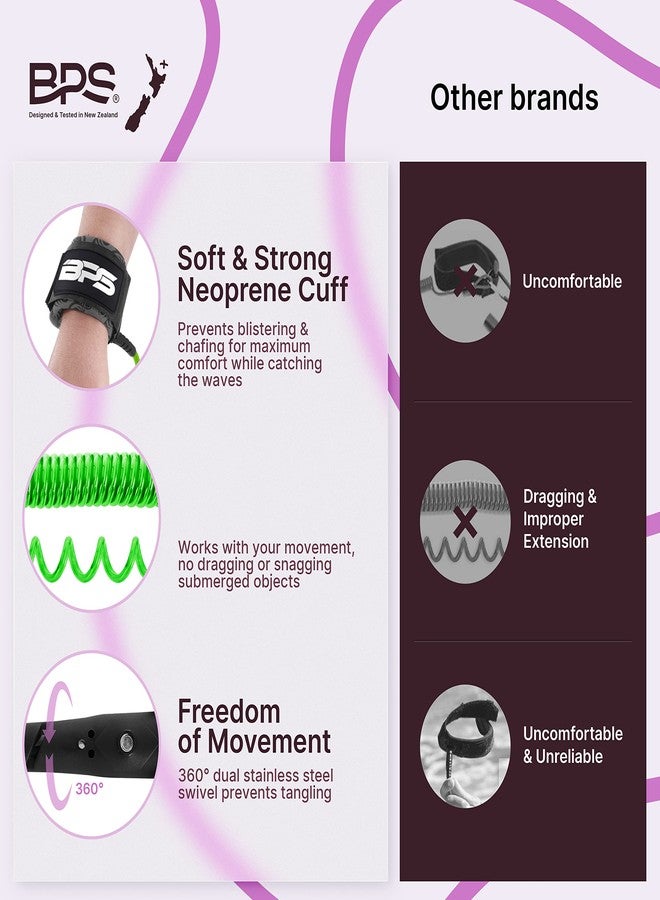 بي بي أس حبل ربط ذراع ملفوف من نوع BPS 'PRO' للوح التزلج على الماء مع قابس ربط للوح التزلج على الماء - مع دوارات مزدوجة (أخضر كورو) - Image 2