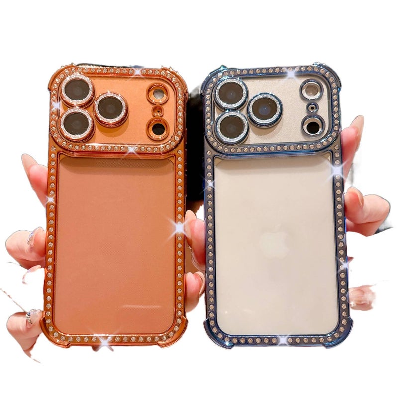 غطاء واقي بTPU لـ iPhone 14 / 14 Plus / 14 Pro / 14 Pro Max مع شفاف وحماية من السقوط من الزوايا الأربع مع مقاوم للصدمات مع مرصع بالماس مع تغطية كاملة باللون برتقالي بظهر شفاف من م. - Image 4