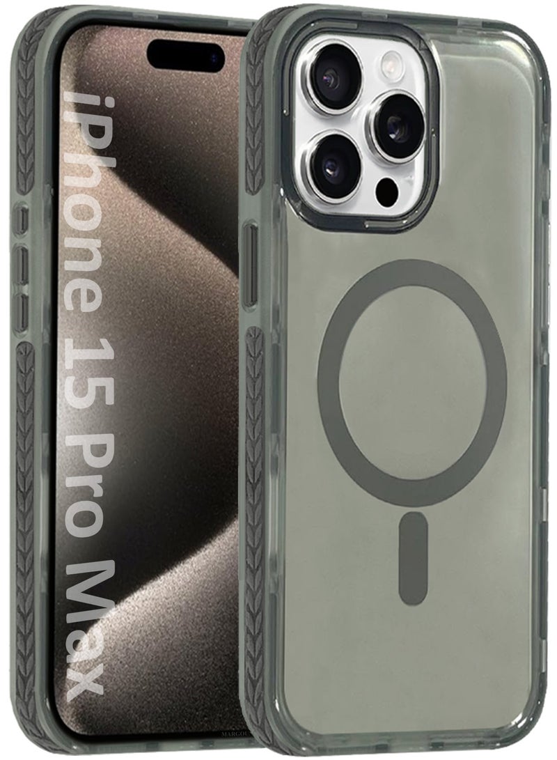 CATANES (for iPhone 15 Pro Max) Hard PC Magsafe Case Cover Polycarbonate Magnetic Strong Shockproof Protective Case Cover Transparent - Grey Color - Image 1
