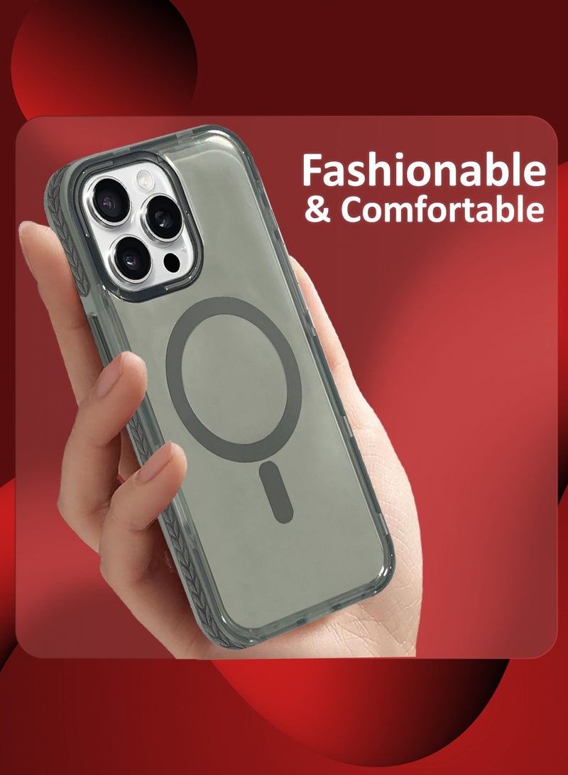 CATANES (for iPhone 15 Pro Max) Hard PC Magsafe Case Cover Polycarbonate Magnetic Strong Shockproof Protective Case Cover Transparent - Grey Color - Image 3