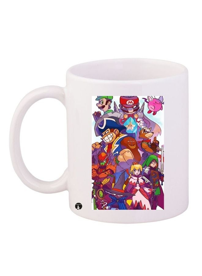 Cartoon Printed Ceramic Coffee Mug White/Pink/Blue 11ounce