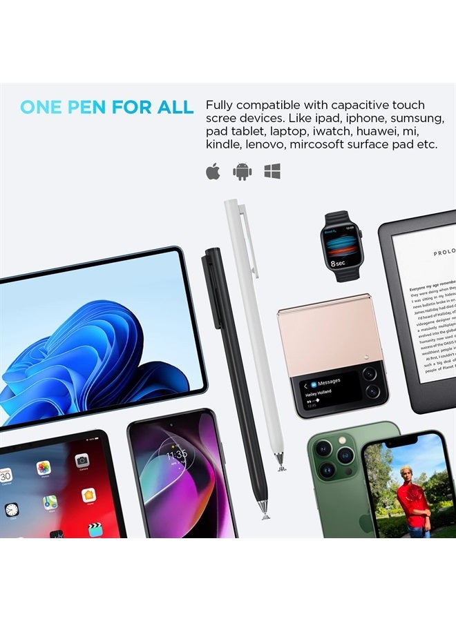KXT Stylus for Touch Screens (2pcs), Smallest Disc Tip Universal Touch Pen for Apple iPad/Pro/Air/Mini/iPhone/Max/Samsung Galaxy Tablet/Amazon Fire HD/Chromebook/Android/HUAWEI/MI, Stylus with Pencil Clip - Image 3