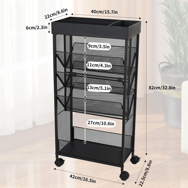 gianotter Book Rack Storage Bookshelf, 5 Tier Book Carts with Wheels, Rolling Cart Organizer for Study Office Kitchen Classroom - Image 5