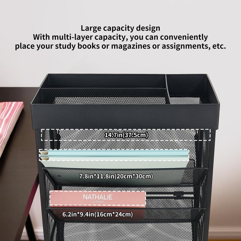 gianotter Book Rack Storage Bookshelf, 5 Tier Book Carts with Wheels, Rolling Cart Organizer for Study Office Kitchen Classroom - Image 4