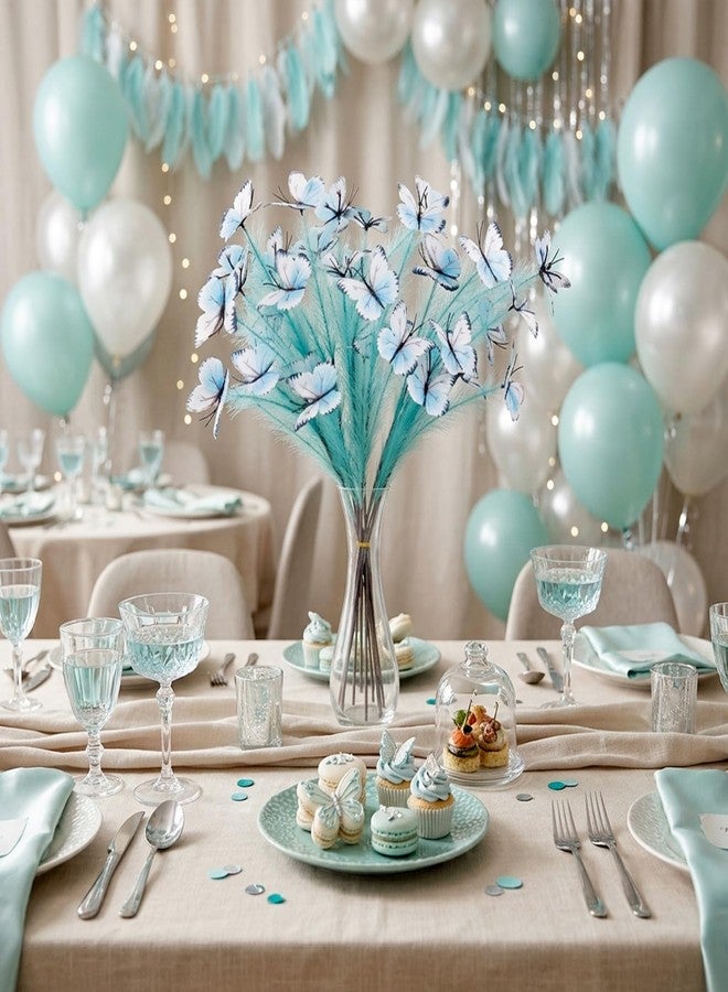 Zerzsy 10 Stems Faux Pampas Grass with Butterfly Decorations, Lake Blue Tall Fluffy Pampas Grass Decor 26 Inch Artificial PampasGrass for Floor Vase Fillers Boho Farmhouse Room Wedding Decor - Image 2