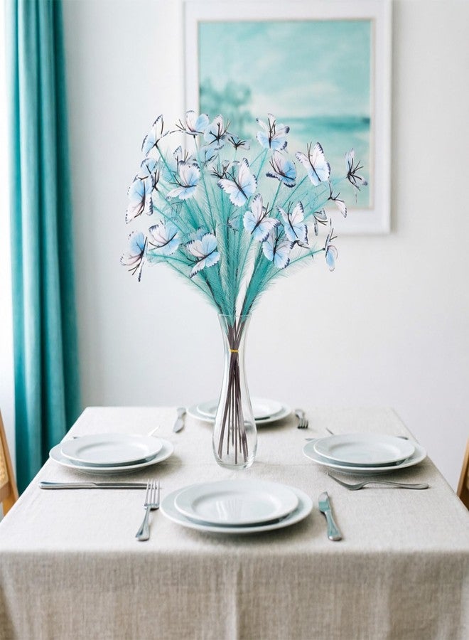 Zerzsy 10 Stems Faux Pampas Grass with Butterfly Decorations, Lake Blue Tall Fluffy Pampas Grass Decor 26 Inch Artificial PampasGrass for Floor Vase Fillers Boho Farmhouse Room Wedding Decor - Image 5