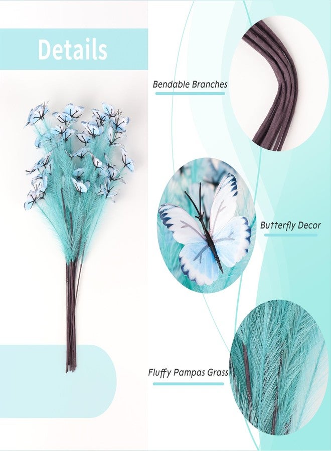 Zerzsy 10 Stems Faux Pampas Grass with Butterfly Decorations, Lake Blue Tall Fluffy Pampas Grass Decor 26 Inch Artificial PampasGrass for Floor Vase Fillers Boho Farmhouse Room Wedding Decor - Image 3