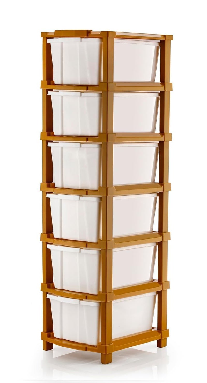 Rylan Chest of Drawers 6XL Versatile Drawer Storage Organizer Organisers Storage Box for Ideal for Neat and Tidy Storage Solutions plastic drawers storage 28cmx35cmx105cm Brown Hex - Image 1
