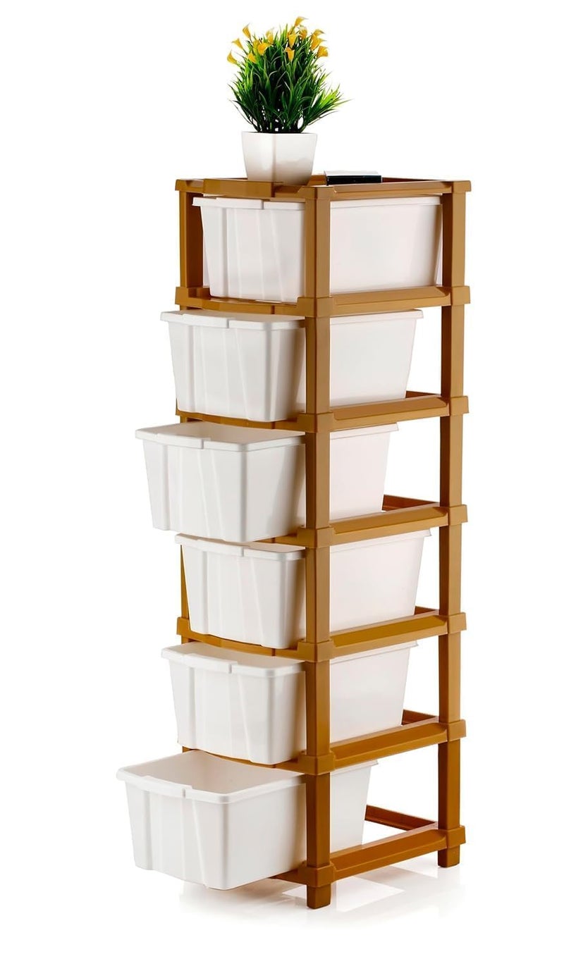 Rylan Chest of Drawers 6XL Versatile Drawer Storage Organizer Organisers Storage Box for Ideal for Neat and Tidy Storage Solutions plastic drawers storage 28cmx35cmx105cm Brown Hex - Image 5