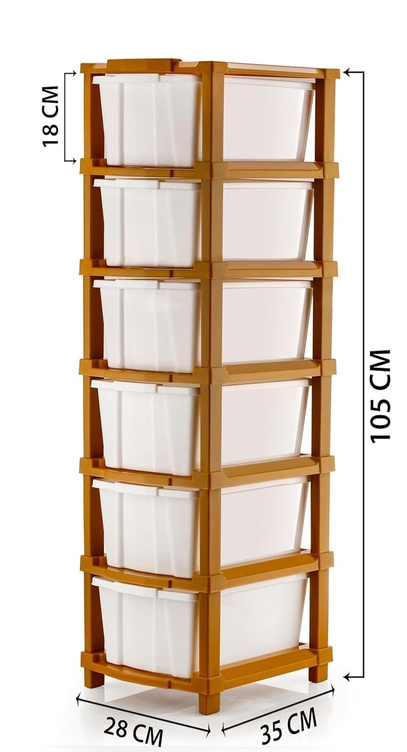 Rylan Chest of Drawers 6XL Versatile Drawer Storage Organizer Organisers Storage Box for Ideal for Neat and Tidy Storage Solutions plastic drawers storage 28cmx35cmx105cm Brown Hex - Image 3