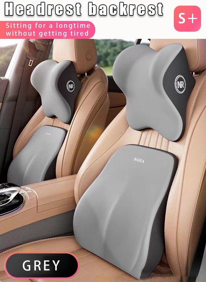Premium Lumbar Support Pillow and Car Headrest Neck Pillow Set with Ergonomic Design, Memory Cotton & Latex, Adjustable Support for Office Chair and Car Seat, Grey - Image 1