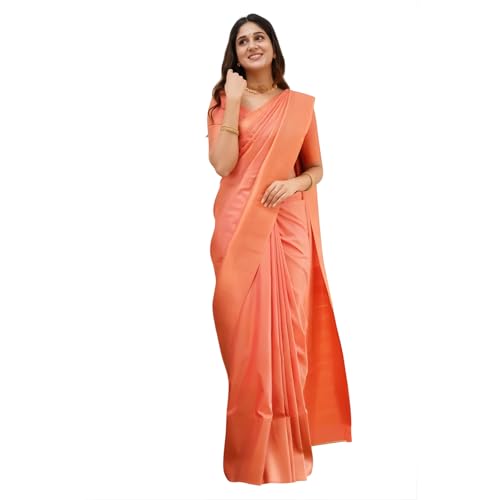 Vivatra Women Banarasi Soft Silk Saree | Jacquard Weaving with Rich Pallu & Border | Includ Matching Utitched Blouse Piece (VT-KP-6015-Orange) - Image 1