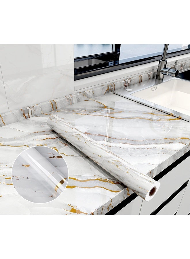 زيمي ورق حائط من الرخام الأبيض والرمادي الذهبي، قابل للتقشير واللصق، ورق فينيل ذاتي اللصق، مناسب لسطح العمل، وخزانة المطبخ، وتزيين الأثاث، ورق قابل للإزالة لتحسين المنزل (60*500 سم) - Image 1
