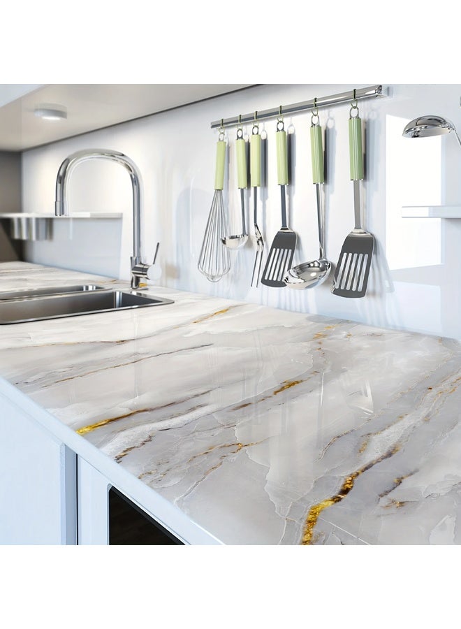 زيمي ورق حائط من الرخام الأبيض والرمادي الذهبي، قابل للتقشير واللصق، ورق فينيل ذاتي اللصق، مناسب لسطح العمل، وخزانة المطبخ، وتزيين الأثاث، ورق قابل للإزالة لتحسين المنزل (60*500 سم) - Image 4