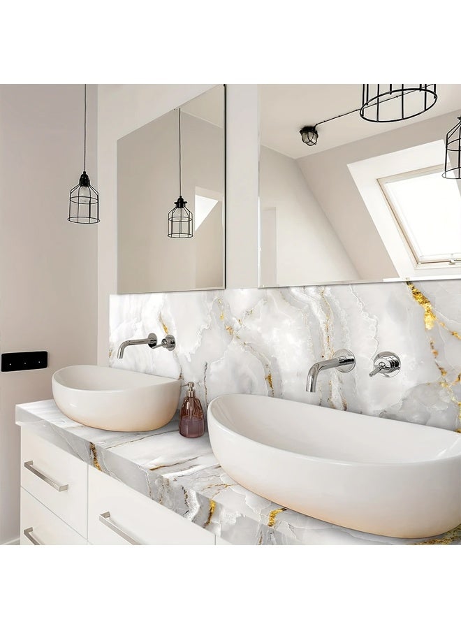 زيمي ورق حائط من الرخام الأبيض والرمادي الذهبي، قابل للتقشير واللصق، ورق فينيل ذاتي اللصق، مناسب لسطح العمل، وخزانة المطبخ، وتزيين الأثاث، ورق قابل للإزالة لتحسين المنزل (60*500 سم) - Image 5