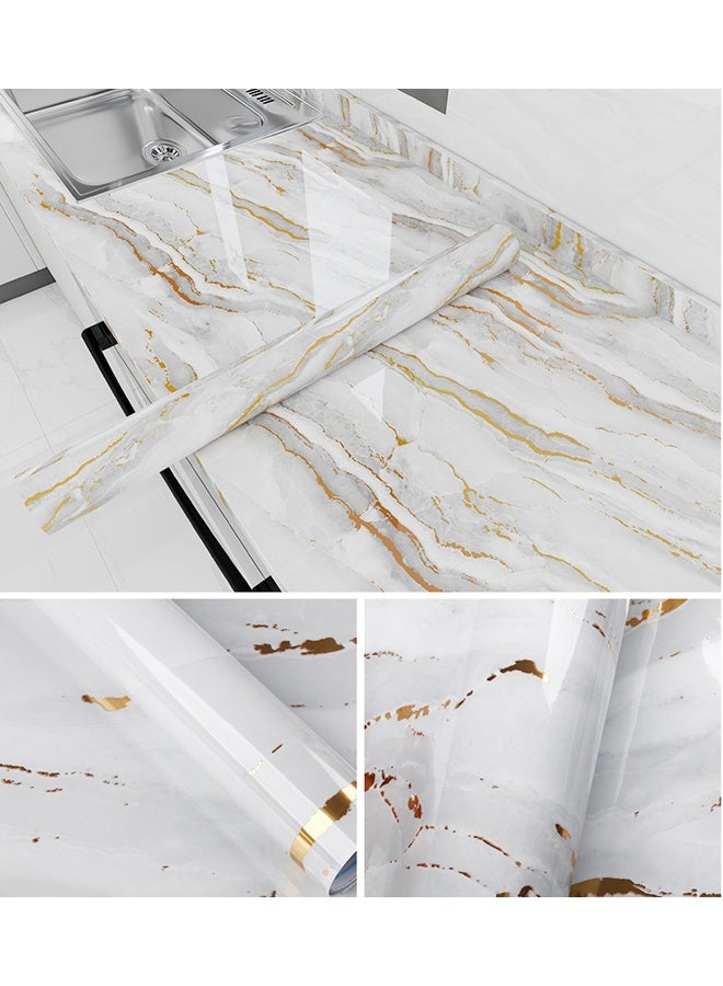 زيمي ورق حائط من الرخام الأبيض والرمادي الذهبي، قابل للتقشير واللصق، ورق فينيل ذاتي اللصق، مناسب لسطح العمل، وخزانة المطبخ، وتزيين الأثاث، ورق قابل للإزالة لتحسين المنزل (60*500 سم) - Image 2