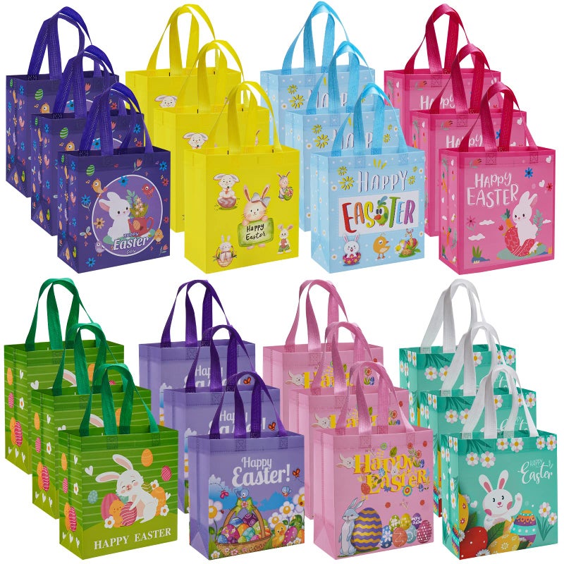 Fayayuan 24PCS Easter Gift Bags With Handle Bunny Egg Easter Basket Container, Reusable Non-Woven Easter Bags for Gifts Wrapping, Egg Hunt Game, Easter Party Supplies, 9.1Ã—8.7Ã—4.4inch - Image 1