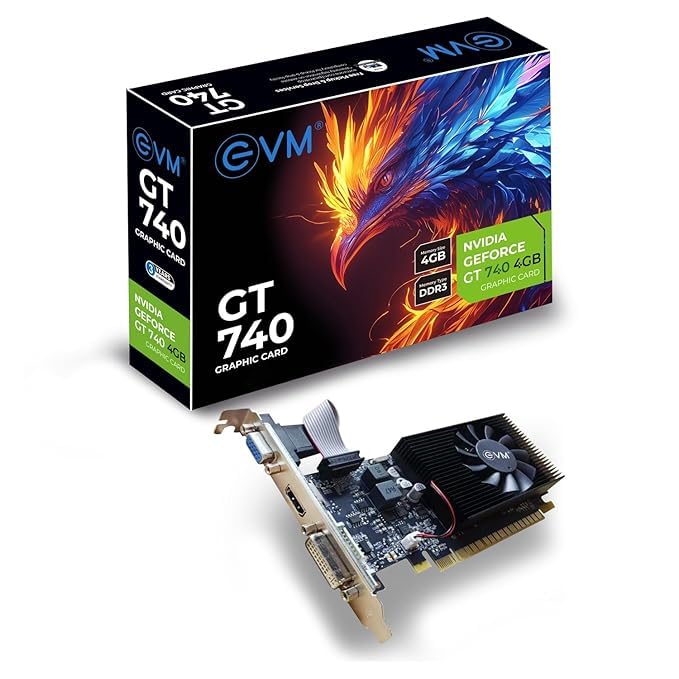 EVM GeForce GT740 Graphics Card GPU | 4GB DDR3 | 128-Bit | PCIe 3.0 | HDMI VGA DVI | 993MHz Clock | Full HD | Heat Sink Fan Cooling | Desktop Compatible | High Performance | 3 Year Warranty(EVM-GT740) - Image 1
