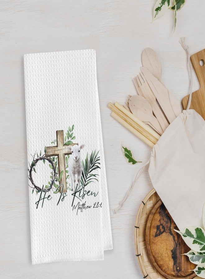 Geqtt He is Risen Kitchen Towels - Easter Decorative Waffle Weave Dish Towels, Christian Gifts Hand Tea Towel, Easter Gifts (16×24 Inches) - Image 4