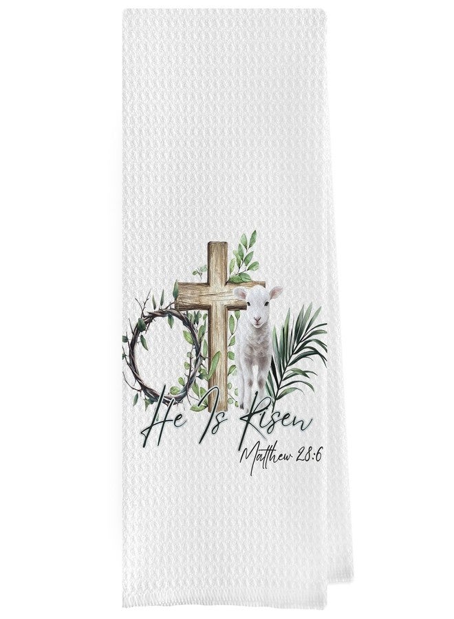 Geqtt He is Risen Kitchen Towels - Easter Decorative Waffle Weave Dish Towels, Christian Gifts Hand Tea Towel, Easter Gifts (16×24 Inches) - Image 1