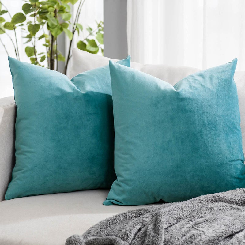 QUAFOO Seafoam Soft Velvet Throw Pillow Covers 26x26 inch Set of 2 for Sofa Couch Bed Living Room Decorative Luxury Solid Square Cushion Covers Case with Zipper