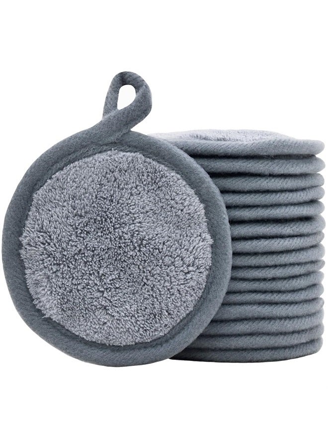 BloomSesame Reusable Makeup Remover Pads 16 Pack Microfiber Cleansing Facial Rounds Wipes Face, Eyes, Lips（3.5inch, grey） - Image 1