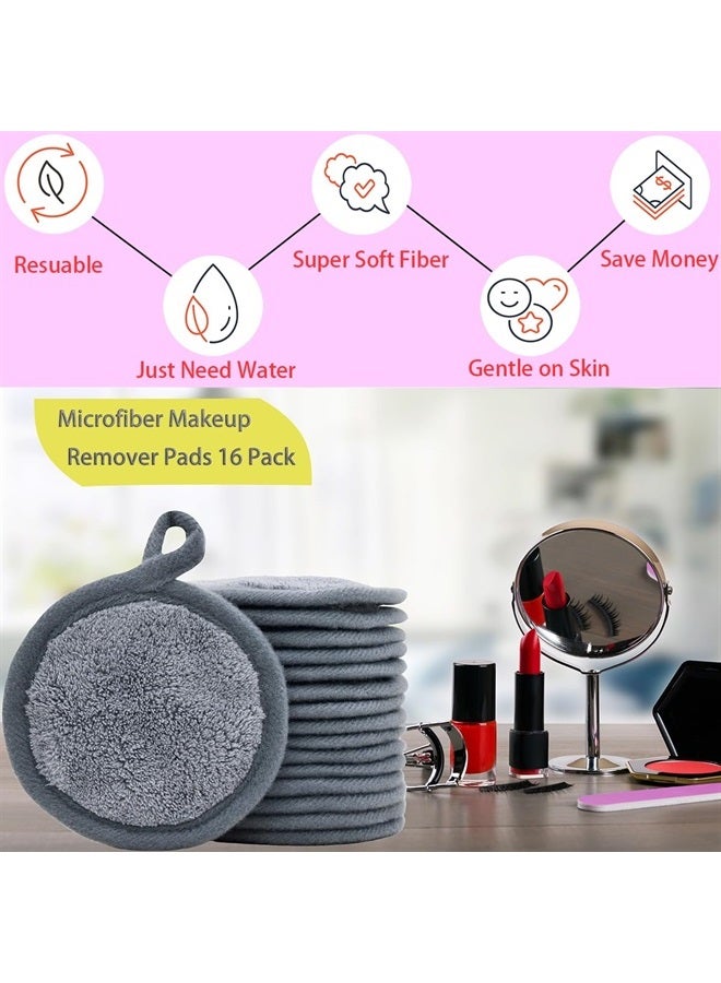 BloomSesame Reusable Makeup Remover Pads 16 Pack Microfiber Cleansing Facial Rounds Wipes Face, Eyes, Lips（3.5inch, grey） - Image 2