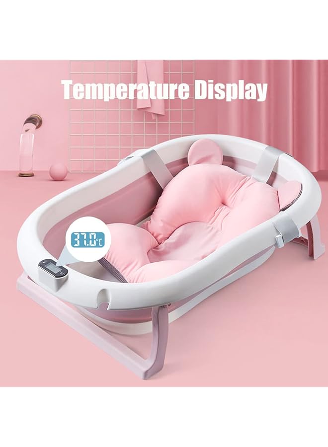 DMG TECH Dmg Baby Folding Bathtub Foldable Baby Bathtub With Temperature Sensing Portable Safe Shower Basin With Support Pad For Newborn/Infant/Toddler Sitting Lying Large Safe Bathtub (Pink) - Image 3