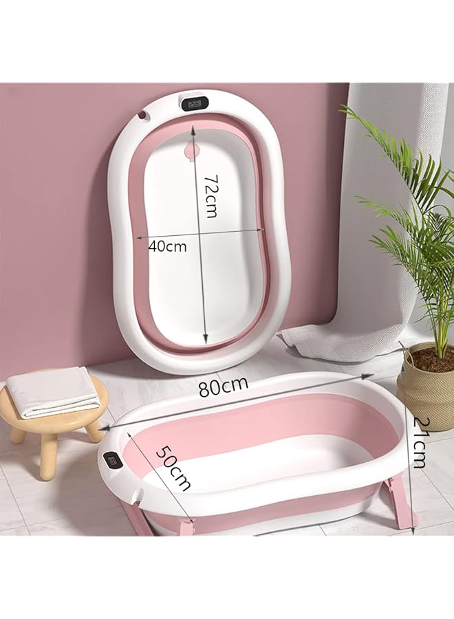 DMG TECH Dmg Baby Folding Bathtub Foldable Baby Bathtub With Temperature Sensing Portable Safe Shower Basin With Support Pad For Newborn/Infant/Toddler Sitting Lying Large Safe Bathtub (Pink) - Image 2