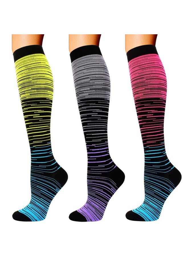 Double Couple 3 Pairs Compression Socks for Women Men 20-30mmhg Knee High Stocking for Sports Running Travel Nurses - Image 1